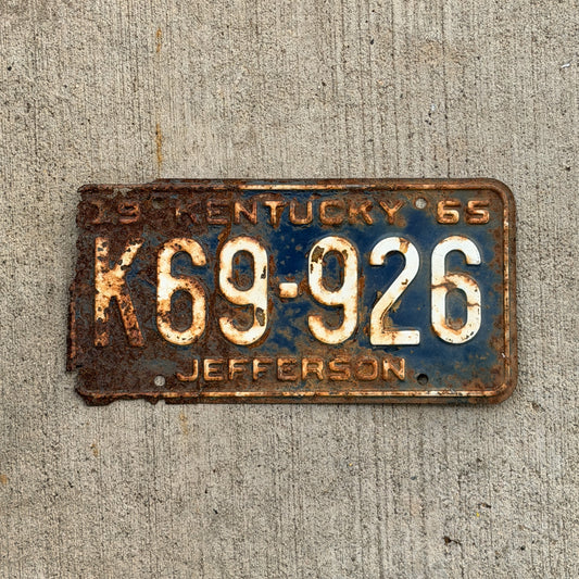 Photo of a 1965 Kentucky License Plate Auto Tag Garage Decor Vintage K69 926 with original patina