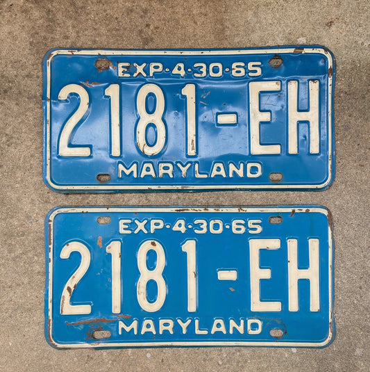 1965 Maryland Truck License Plate Auto Tag 2181 EH