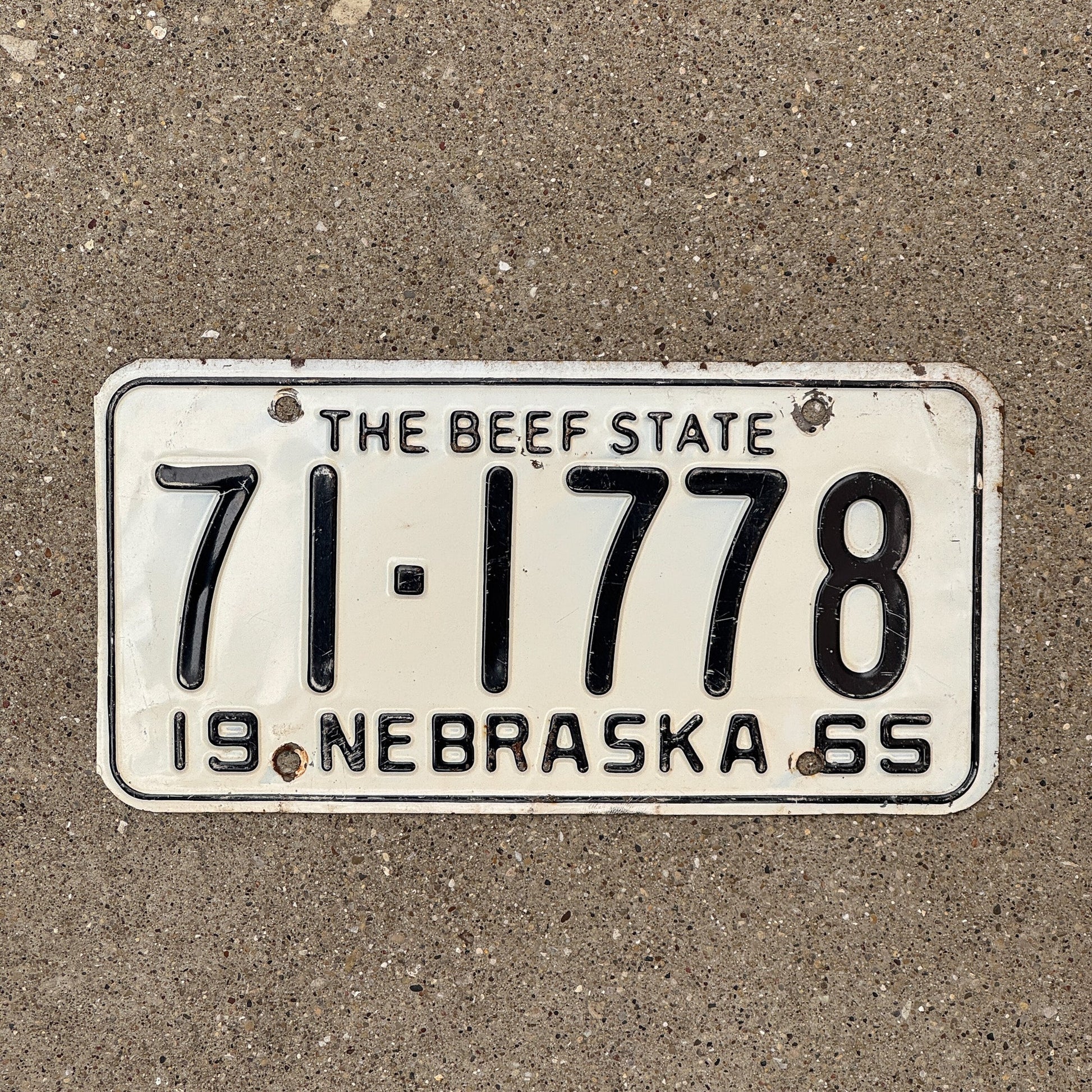 Photo of a 1965 Nebraska License Plate Auto Tag Garage Decor Vintage Beef State 71 1778