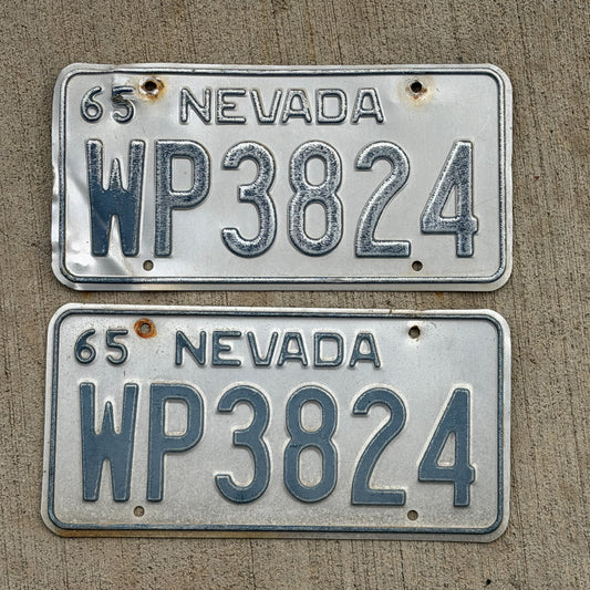 Photo of a 1965 Nevada License Plate Pair Auto Tag Garage Decor Vintage WP 3824 with original patina