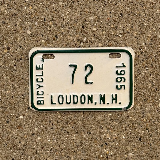 Photo of a 1965 New Hampshire Bicycle Auto Tag Garage Decor Vintage Loudon 72