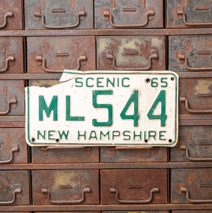 Photo of a 1965 New Hampshire License Plate Auto Tag Garage Decor Vintage ML 544 with original patina