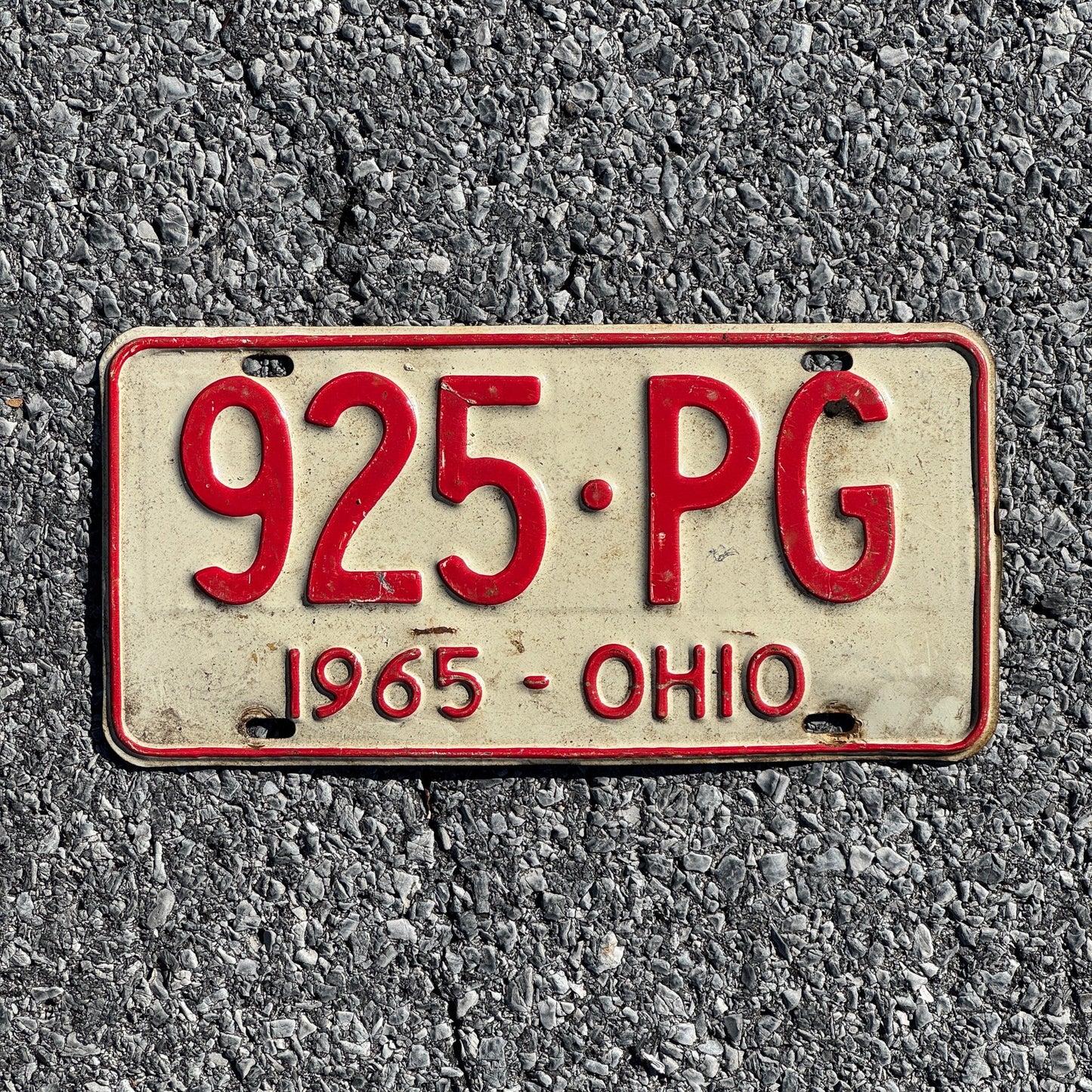 Photo of a 1965 Ohio License Plate Auto Tag Garage Decor Vintage 925 PG