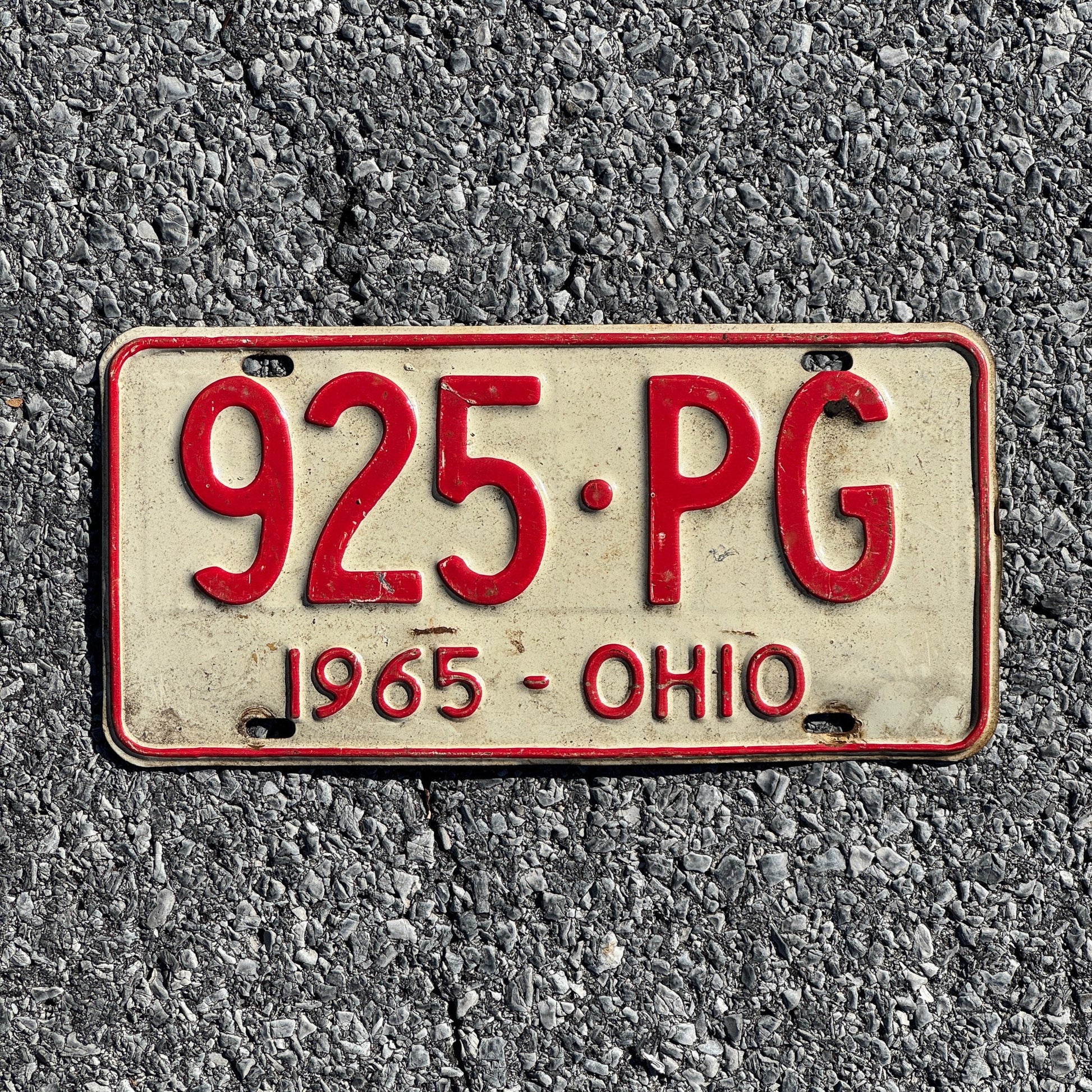 Photo of a 1965 Ohio License Plate Auto Tag Garage Decor Vintage 925 PG