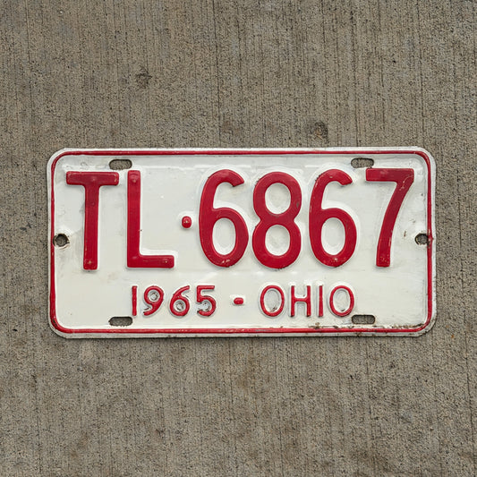 Photo of a 1965 Ohio License Plate Auto Tag Garage Decor Vintage TL 6867 with original patina