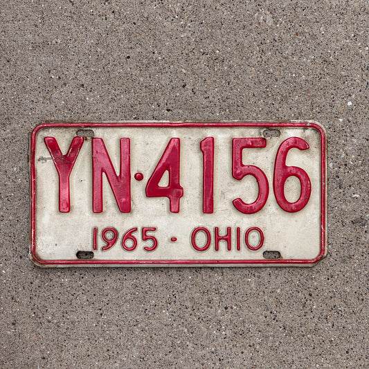 Photo of a 1965 Ohio License Plate Auto Tag Garage Decor Vintage YN 4156 with original patina