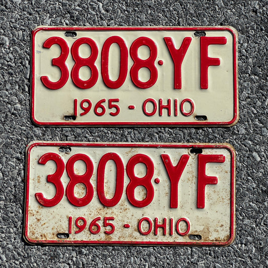 Photo of a 1965 Ohio License Plate Pair Auto Tag Garage Decor Vintage 3808YF