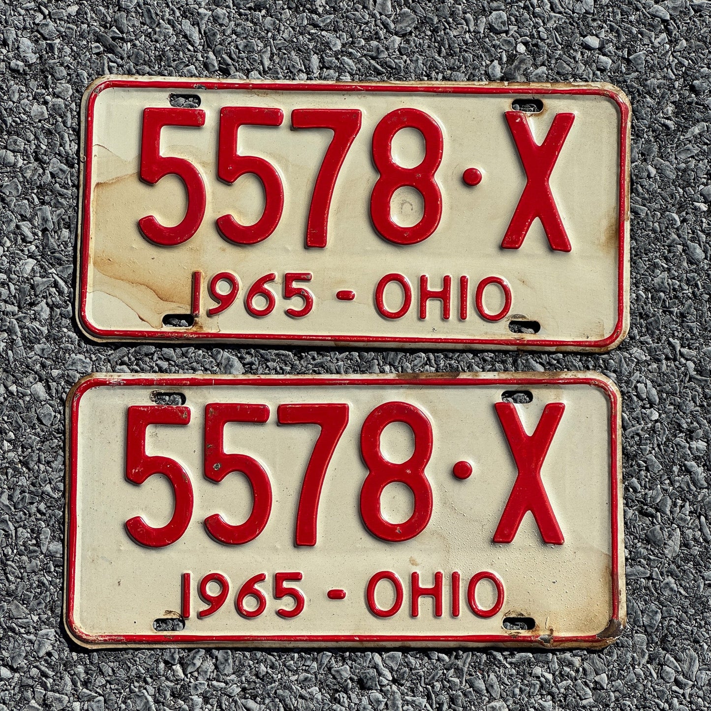 Photo of a 1965 Ohio License Plate Pair Auto Tag Garage Decor Vintage 5578 X