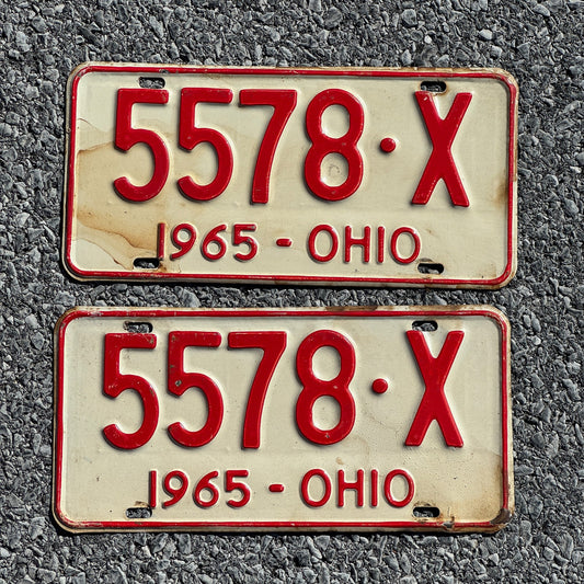Photo of a 1965 Ohio License Plate Pair Auto Tag Garage Decor Vintage 5578 X