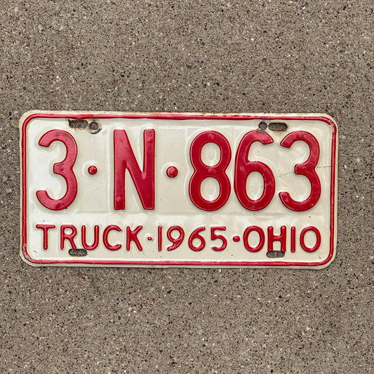 Photo of a 1965 Ohio Truck License Plate Auto Tag Garage Decor Vintage 3 N 863 with original patina