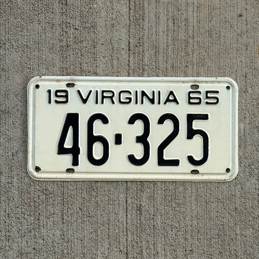 Photo of a 1965 Virginia License Plate Auto Tag Garage Decor Vintage High Quality 46 325 with original patina