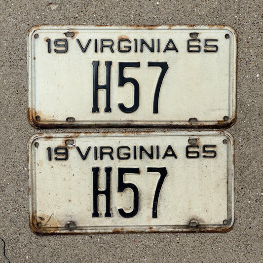 Photo of a 1965 Virginia Taxi Cab License Plate Pair Auto Tag Garage Decor Vintage Low Number Two Digit H 57