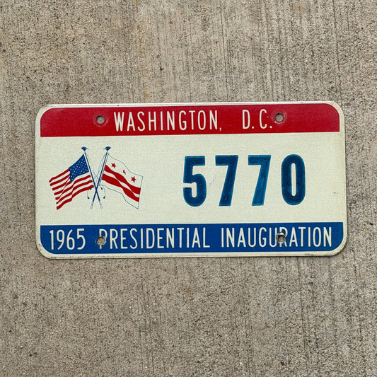 Photo of a 1965 Washington DC Inaugural License Plate Auto Tag Garage Decor Vintage Johnson LBJ Inauguration Politics Political 5770 with original patina