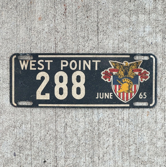 1965 West Point New York License Plate Topper Auto Tag Military US Army Smaltz Paint 288
