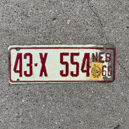 Photo of a 1966 1967 Nebraska Farm Trailer License Plate Auto Tag Garage Decor Vintage 43 X 554 with original patina