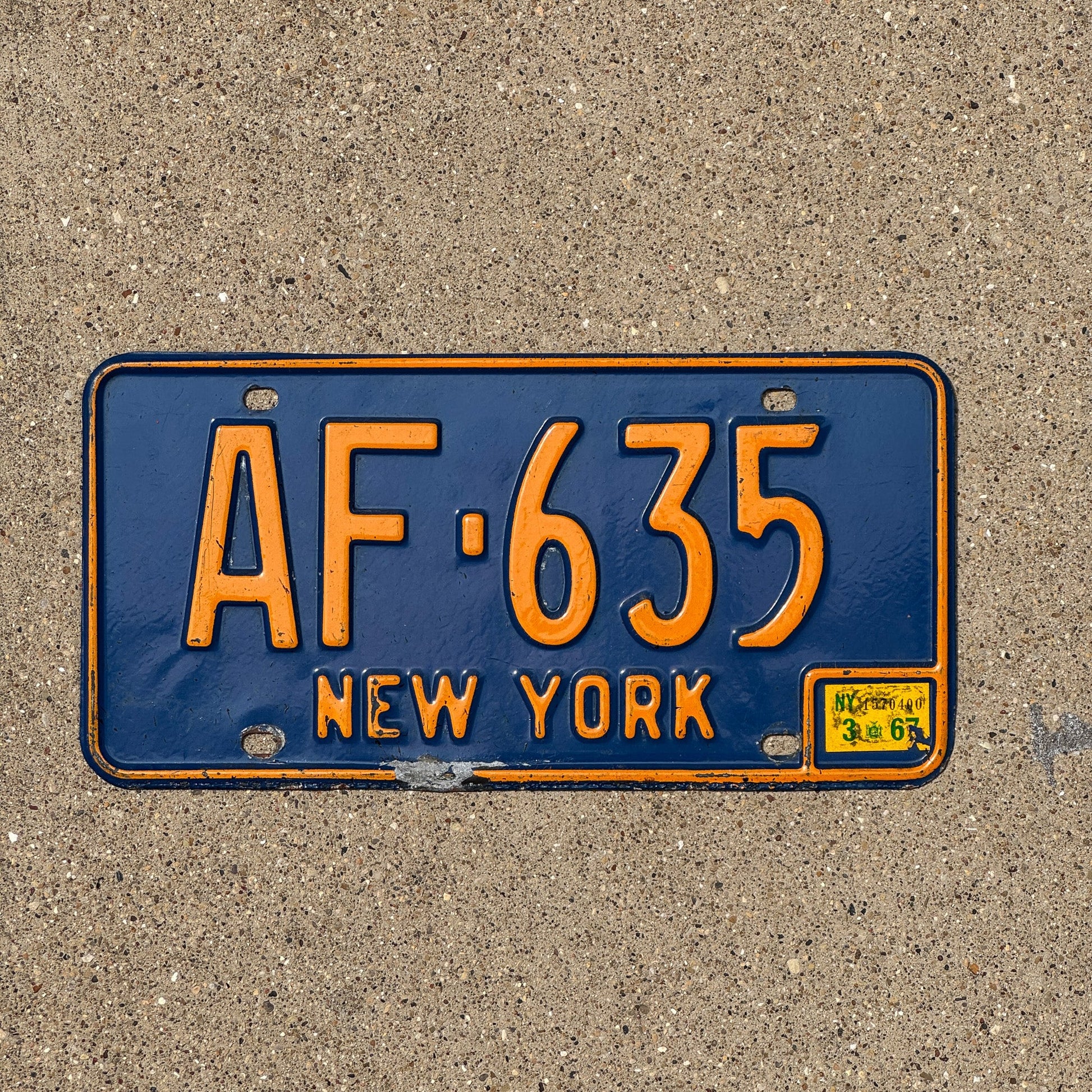 Photo of a 1966 1967 New York License Plate Auto Tag Garage Decor Vintage AF 635