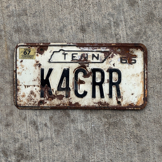 Photo of a 1966 1967 Tennessee HAM Radio License Plate Auto Tag Garage Decor Vintage K4CRR with original patina