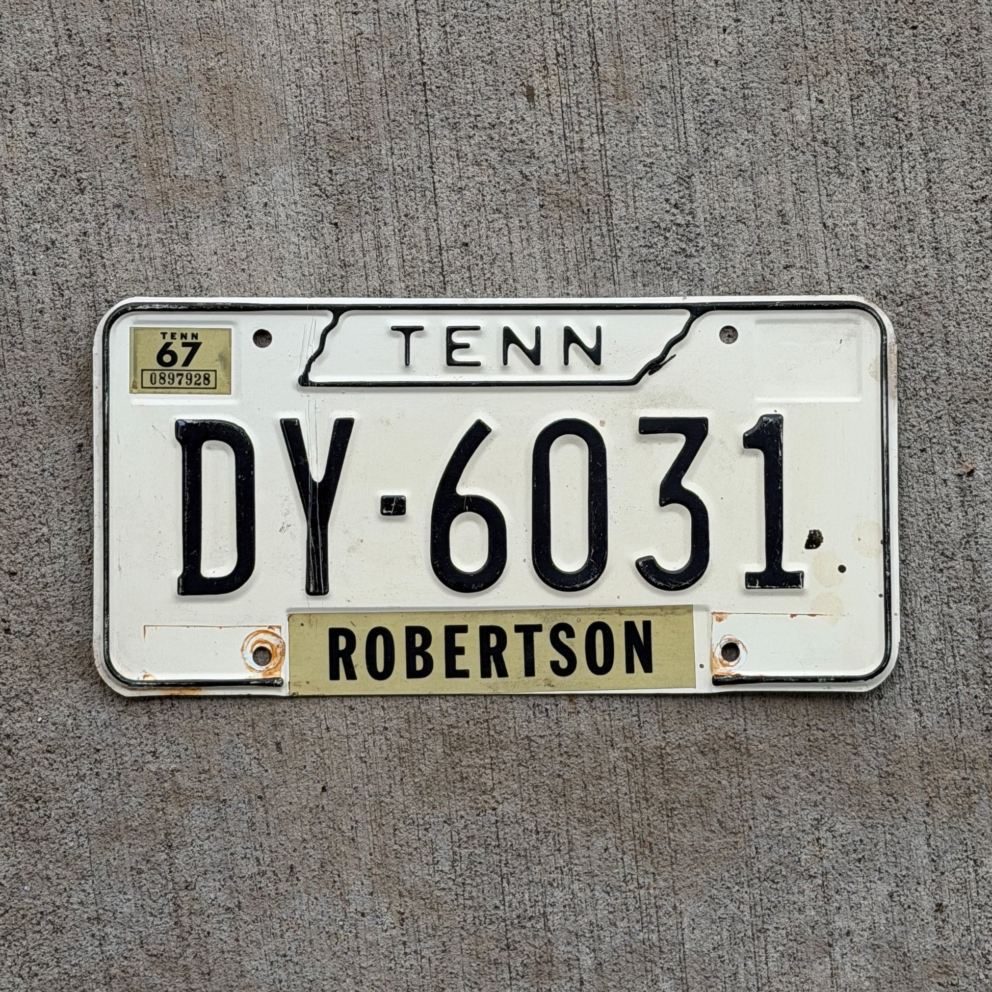 Photo of a 1966 1967 Tennessee License Plate Auto Tag Garage Decor Vintage DY 6031 with original patina