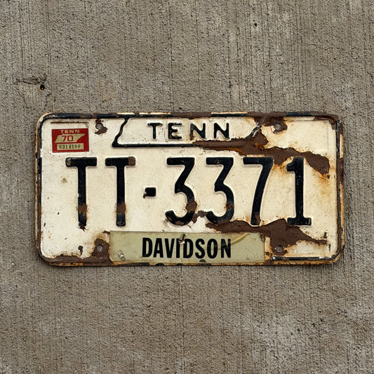 Photo of a 1966 1970 Tennessee License Plate Auto Tag Garage Decor Vintage Davidson County TT 3371 with original patina