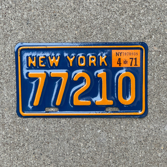 Photo of a 1966 1971 New York Motorcycle License Plate Auto Tag Garage Decor Vintage High Quality 77210 with original patina