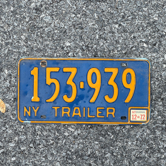 Photo of a 1966 1972 New York Trailer License Plate Auto Tag Garage Decor Vintage 153 939