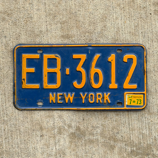 Photo of a 1966 1973 New York License Plate Auto Tag Garage Decor Vintage EB 3612 with original patina