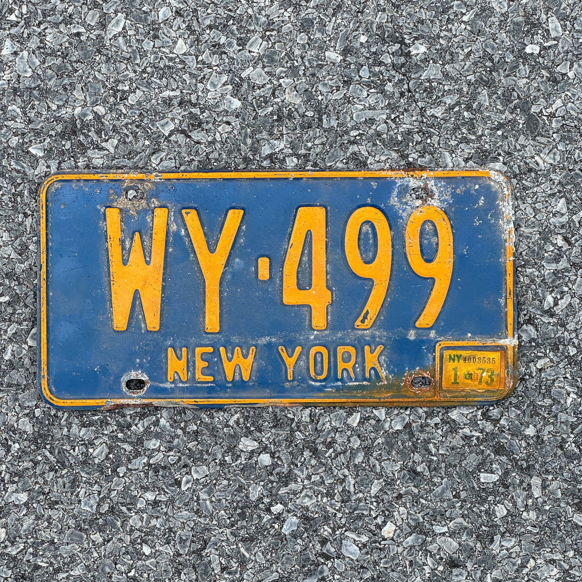 Photo of a 1966 1973 New York License Plate Auto Tag Garage Decor Vintage Wyoming County WY 499