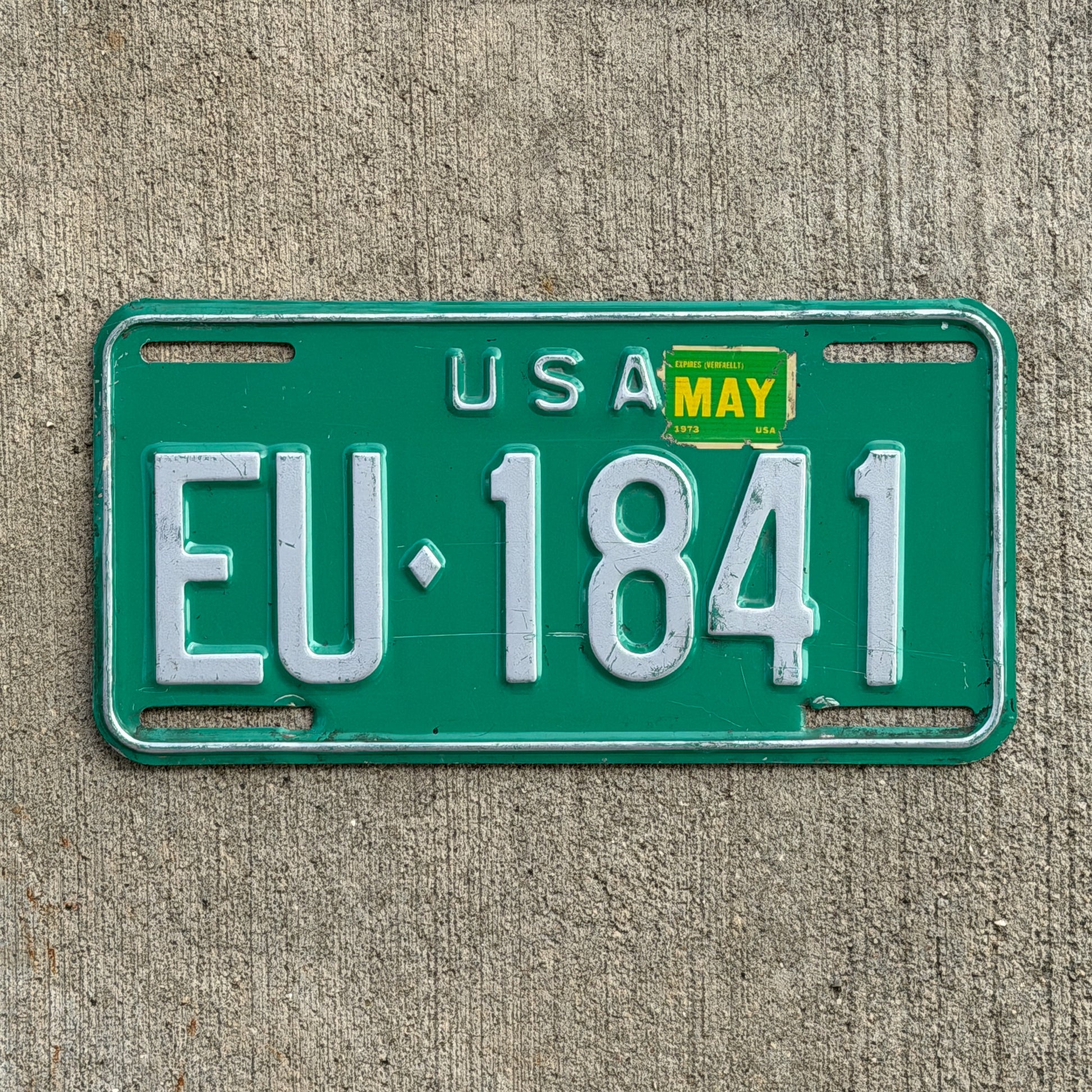 Photo of a 1966 1973 US Forces Germany License Plate Auto Tag Garage Decor Vintage EU 1841 with original patina