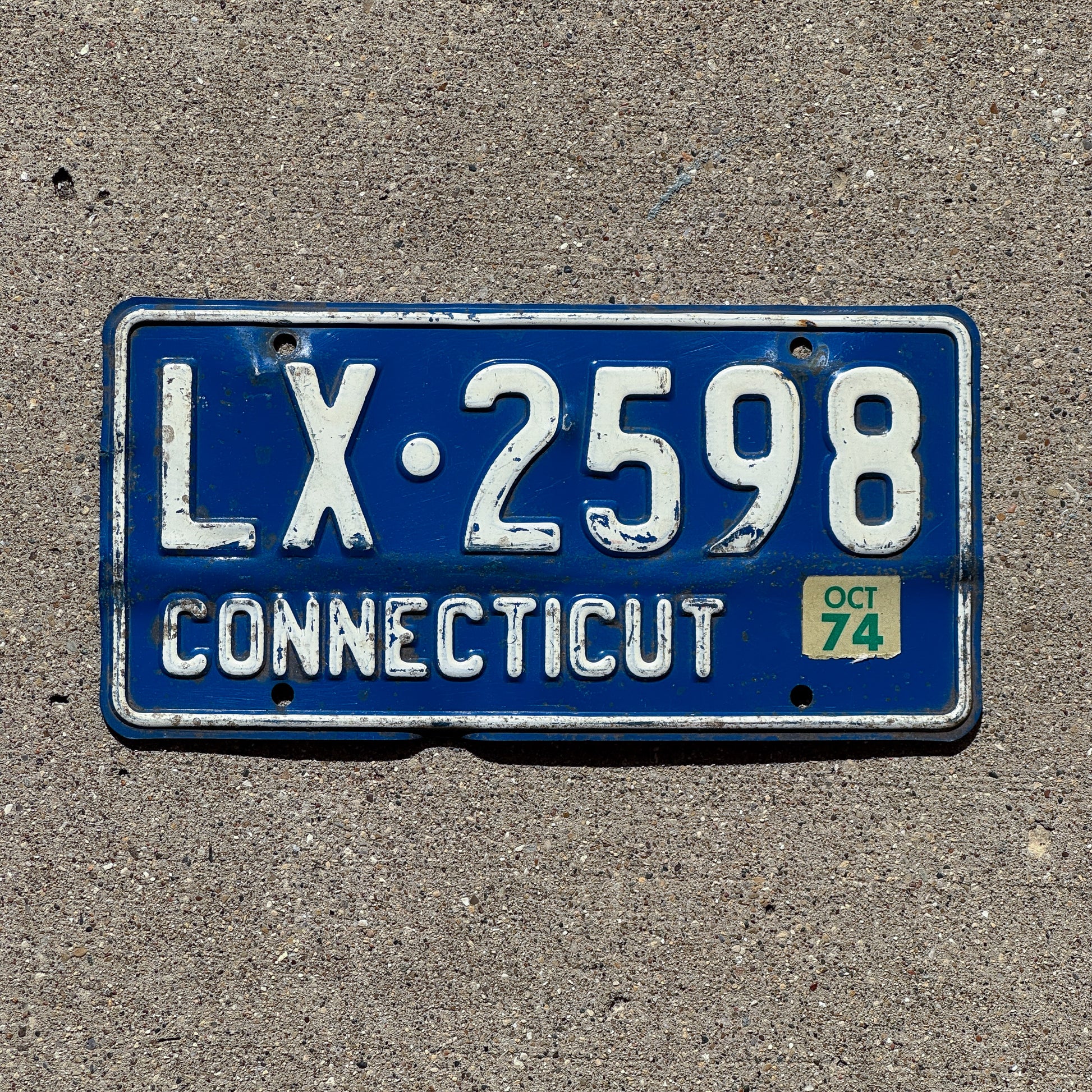Photo of a 1966 1974 Connecticut License Plate Auto Tag Garage Decor Vintage LX 2598 with original patina