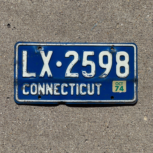 Photo of a 1966 1974 Connecticut License Plate Auto Tag Garage Decor Vintage LX 2598 with original patina
