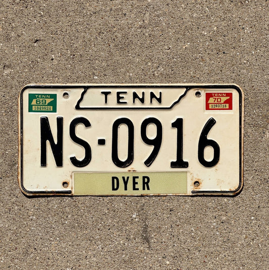 Photo of a 1966 70 Tennessee License Plate Auto Tag Garage Decor Vintage Dyer County NS 0916 with original patina