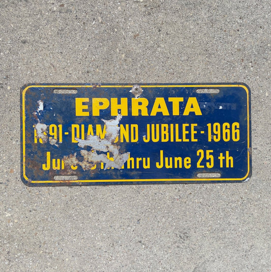 Photo of a 1966 Ephrata Pennsylvania Booster License Plate Auto Tag Garage Decor Vintage Metal Diamond Jubilee with original patina