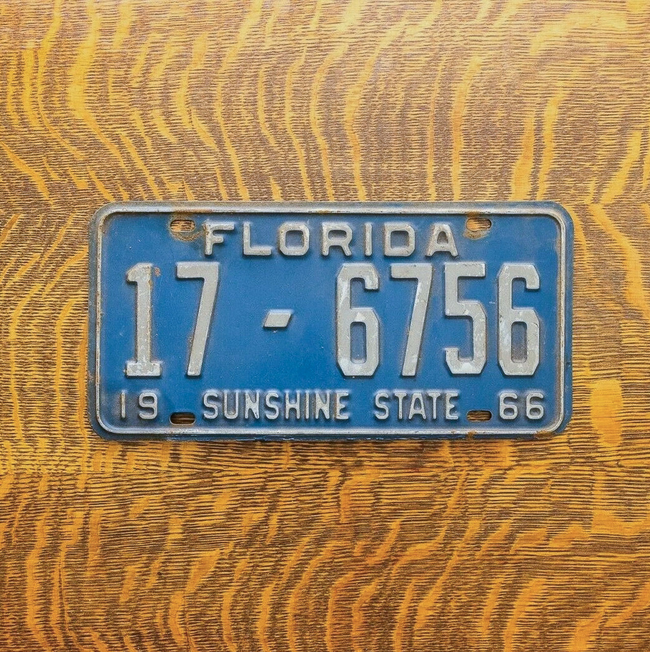 Photo of a 1966 Florida License Plate Auto Tag Garage Decor Vintage Seminole County 17 6756 with original patina