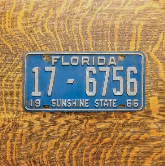 Photo of a 1966 Florida License Plate Auto Tag Garage Decor Vintage Seminole County 17 6756 with original patina