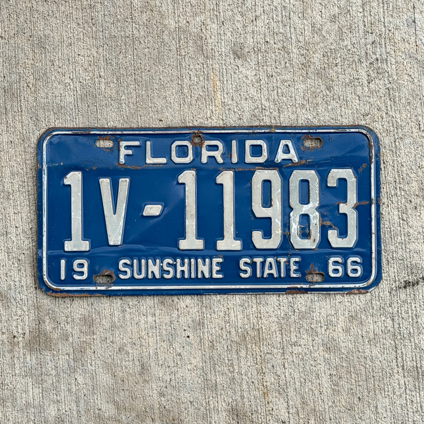 Photo of a 1966 Florida Trailer License Plate Auto Tag Garage Decor Vintage 1V 11983 with original patina