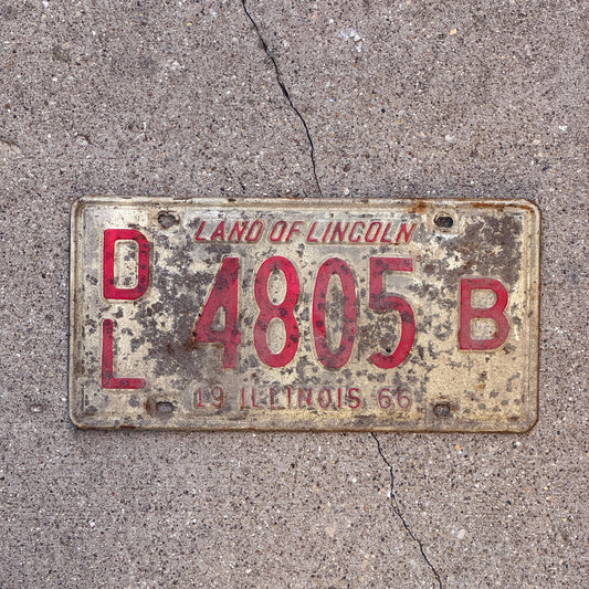 Photo of a 1966 Illinois Dealer License Plate Auto Tag 1 Vintage Garage 4805 B with original patina