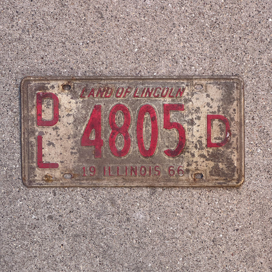 Photo of a 1966 Illinois Dealer License Plate Auto Tag 1 Vintage Garage 4805 D with original patina