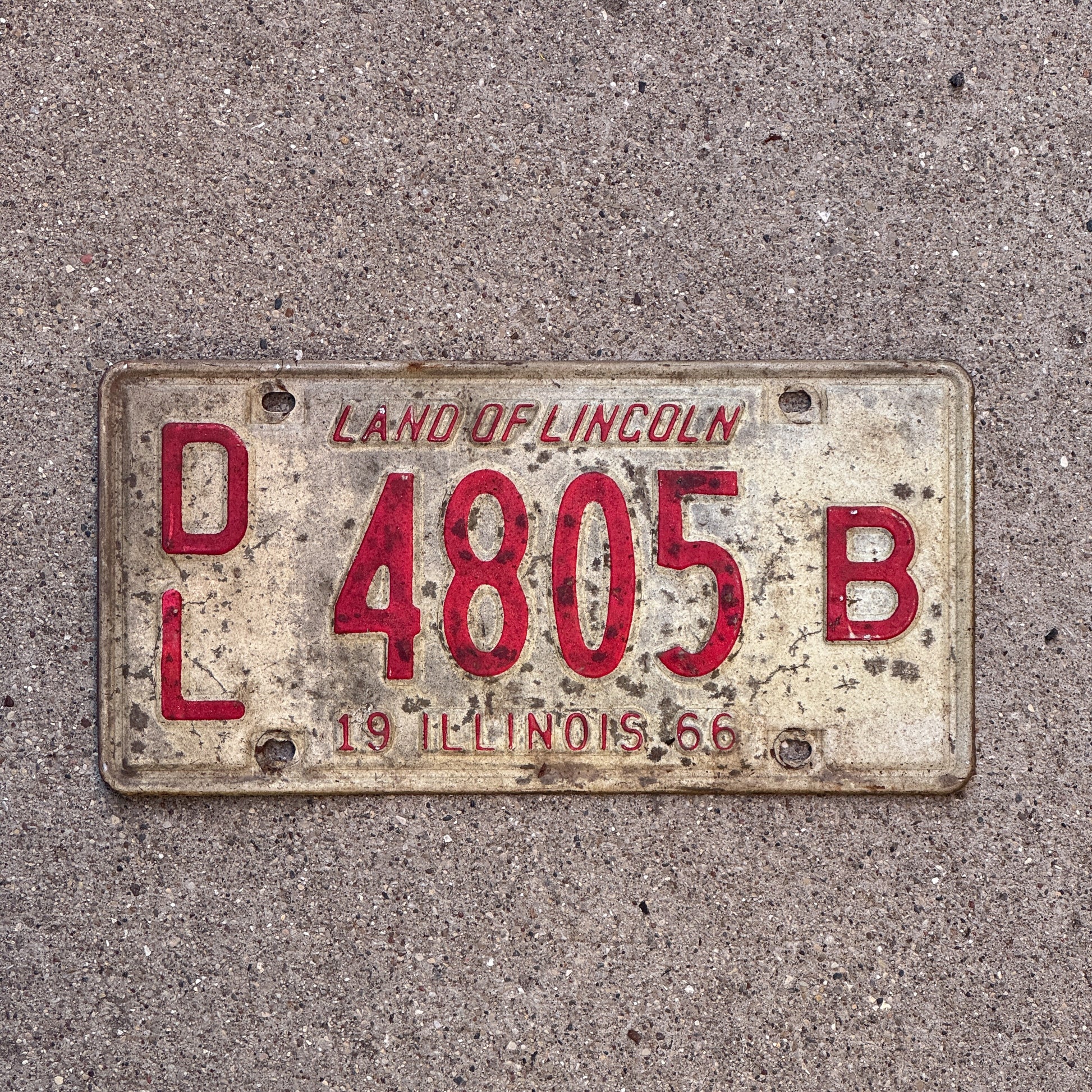 Photo of a 1966 Illinois Dealer License Plate Auto Tag 2 Vintage Garage 4805 B with original patina
