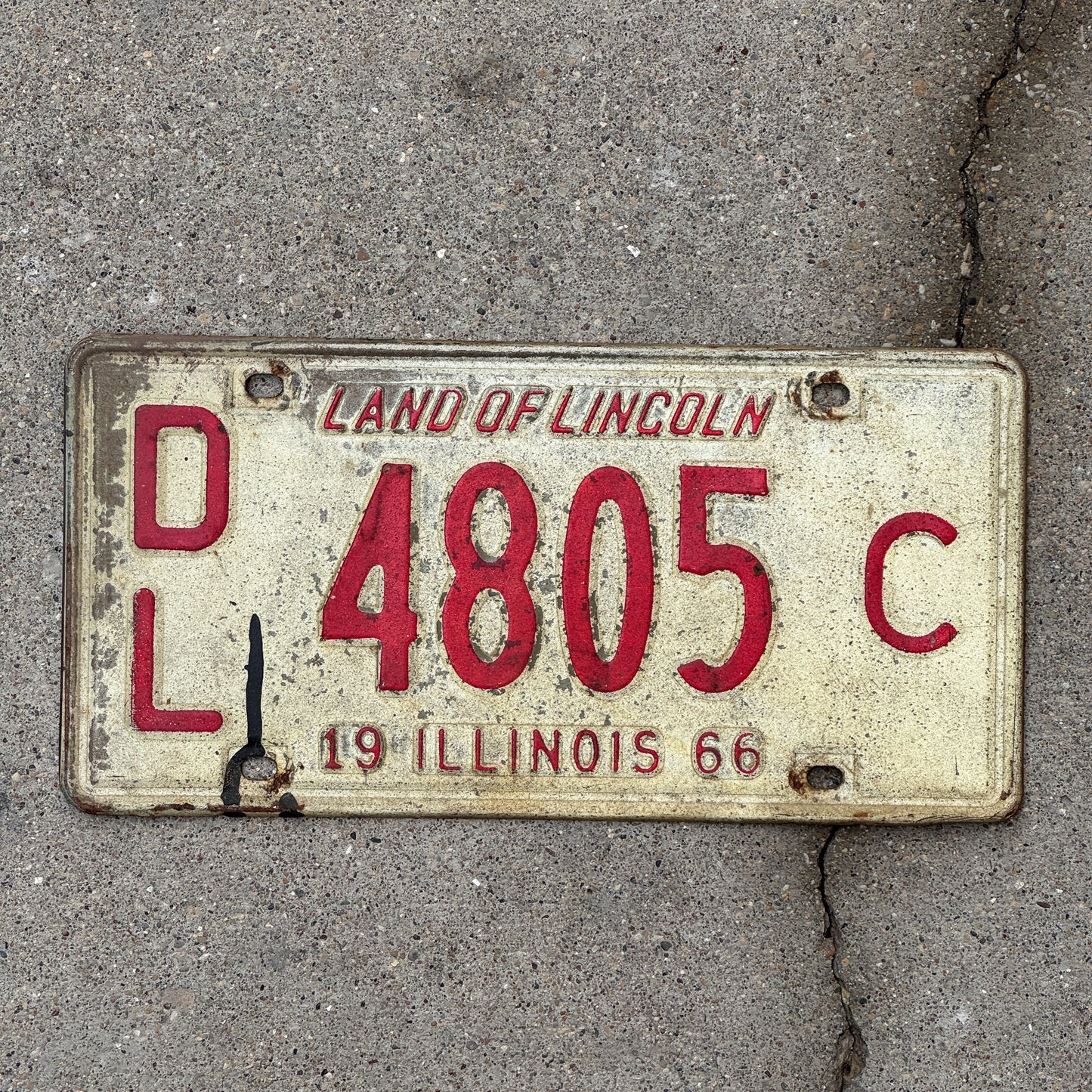 Photo of a 1966 Illinois Dealer License Plate Auto Tag Garage Decor Vintage 4805 C with original patina