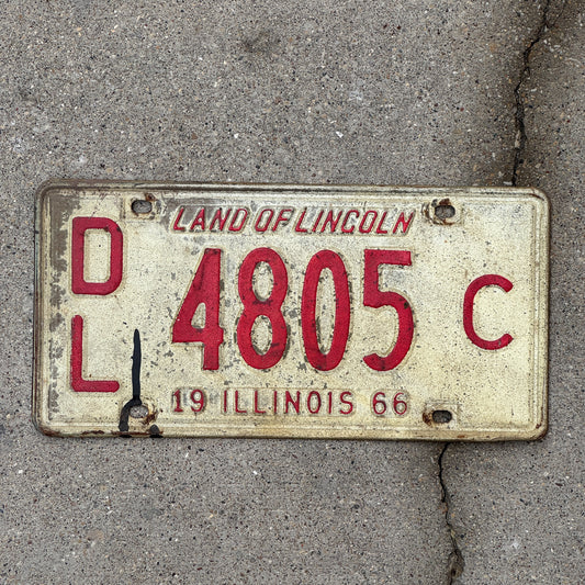 Photo of a 1966 Illinois Dealer License Plate Auto Tag Garage Decor Vintage 4805 C with original patina