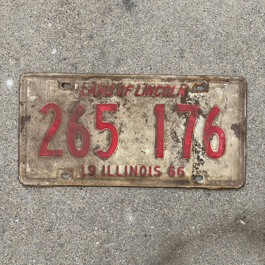 Photo of a 1966 Illinois License Plate Auto Tag 1 Vintage Garage 265 176 with original patina