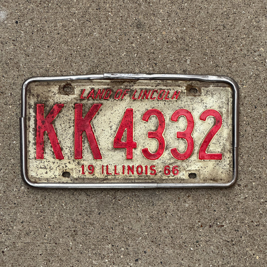 Photo of a 1966 Illinois License Plate Auto Tag 1 Vintage Garage KK 4332 with original patina