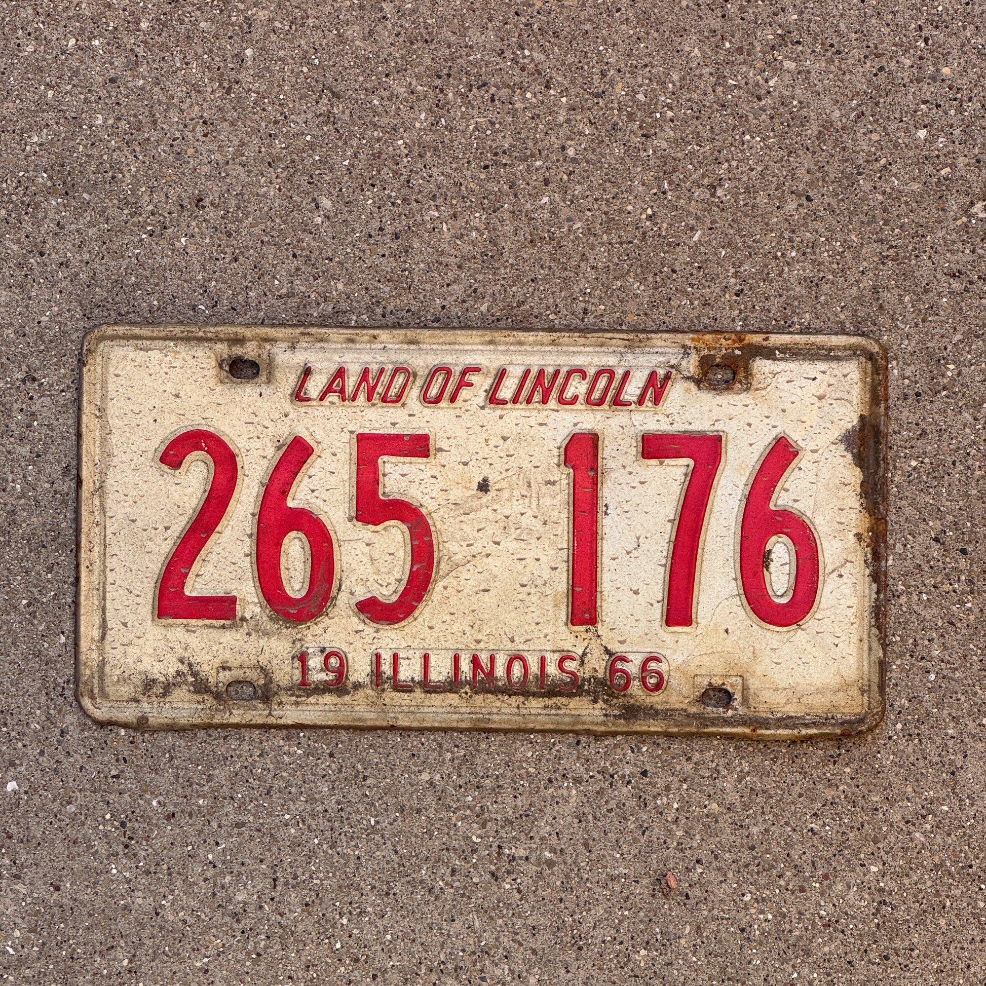 Photo of a 1966 Illinois License Plate Auto Tag 2 Vintage Garage 265 176 with original patina