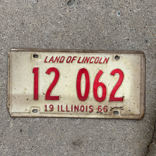 Photo of a 1966 Illinois License Plate Auto Tag Garage Decor Vintage 12 062 with original patina