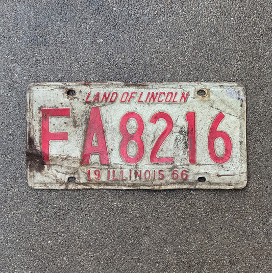 Photo of a 1966 Illinois License Plate Auto Tag Garage Decor Vintage FA 8216