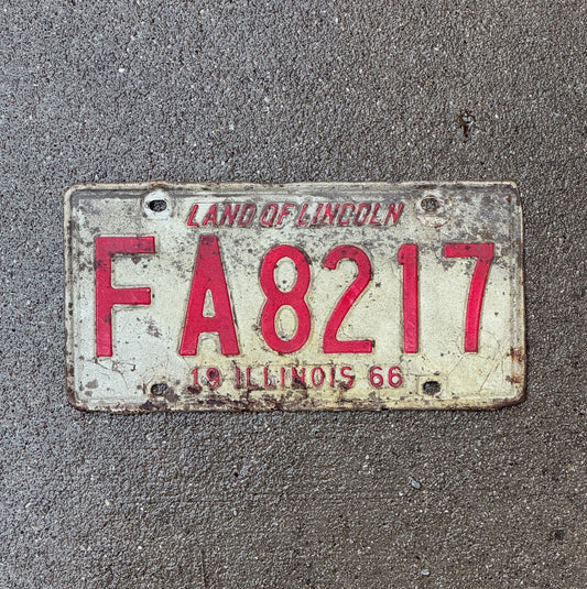 Photo of a 1966 Illinois License Plate Auto Tag Garage Decor Vintage FA 8217