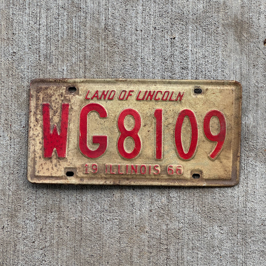 Photo of a 1966 Illinois License Plate Auto Tag Garage Decor Vintage WG 8109 with original patina