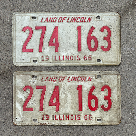 Photo of a 1966 Illinois License Plate Pair Auto Tag Garage Decor Vintage 274 163 with original patina