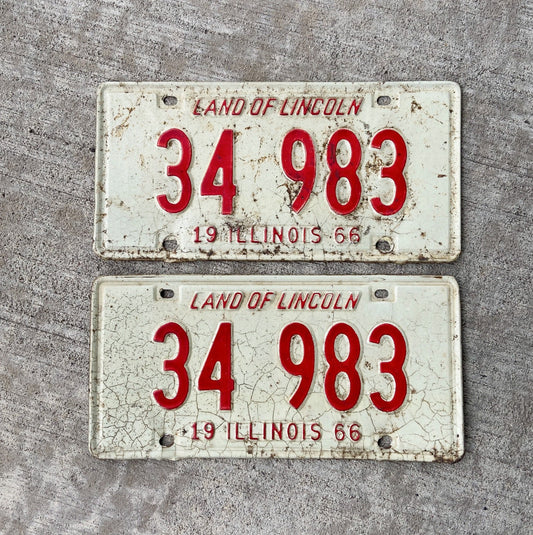 Photo of a 1966 Illinois License Plate Pair Auto Tag Garage Decor Vintage 34983 with original patina