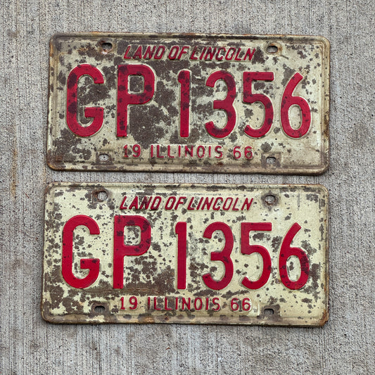 Photo of a 1966 Illinois License Plate Pair Auto Tag Garage Decor Vintage GP 1356 with original patina